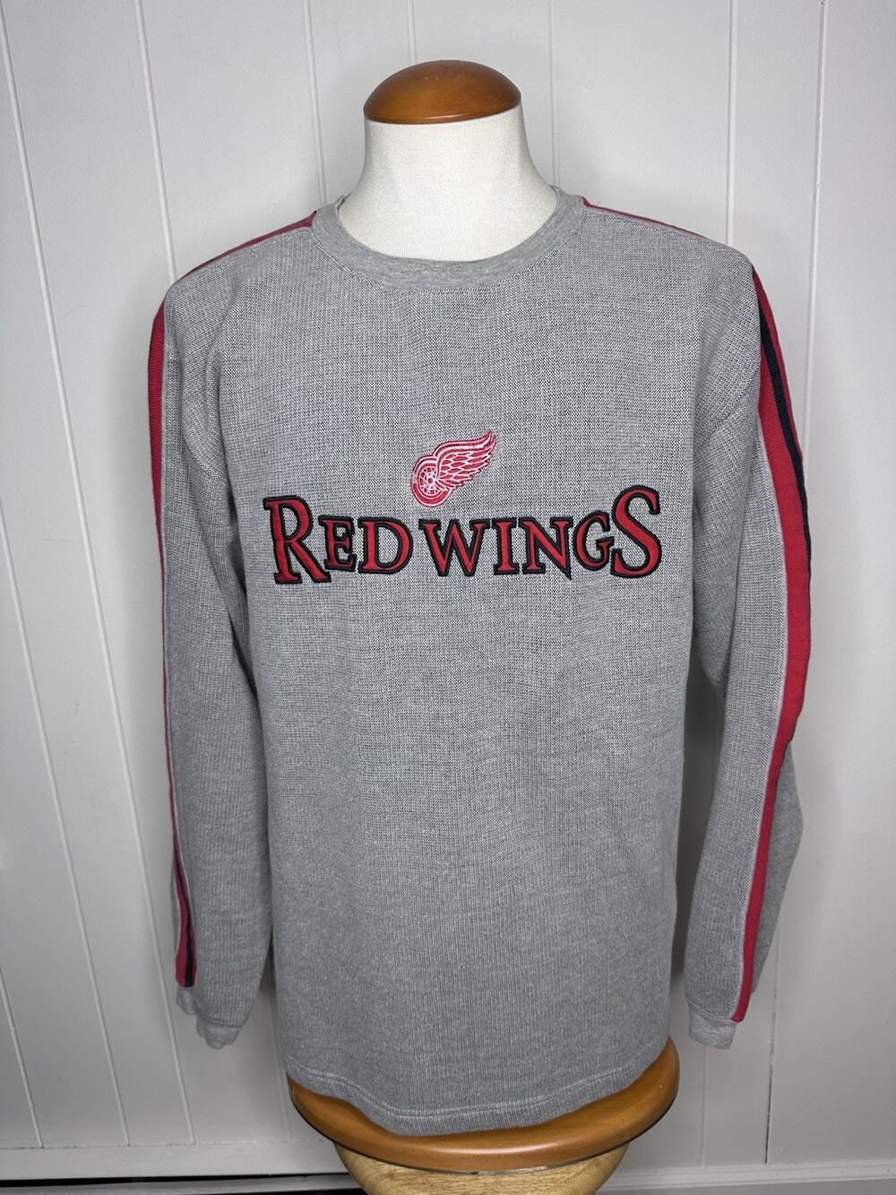 VTG Official NHL Detroit Red Wings Thermal Sweater Fleece Lined - Mens L - Gray
